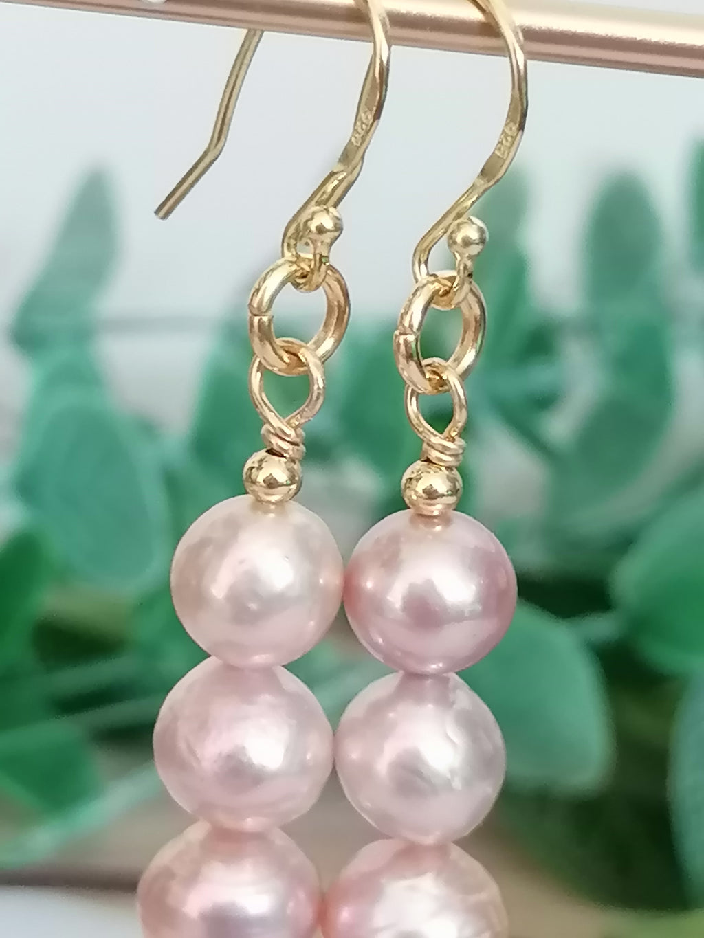 Stacked Pink Blush Cultured Freshwater Pearl Drop Earrings | 24ct Gold Vermeil