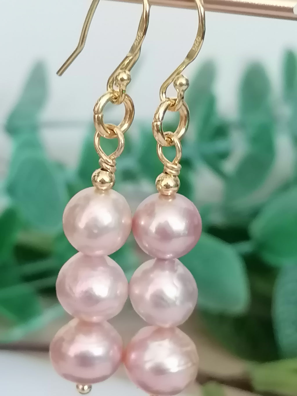 Stacked Pink Blush Cultured Freshwater Pearl Drop Earrings | 24ct Gold Vermeil