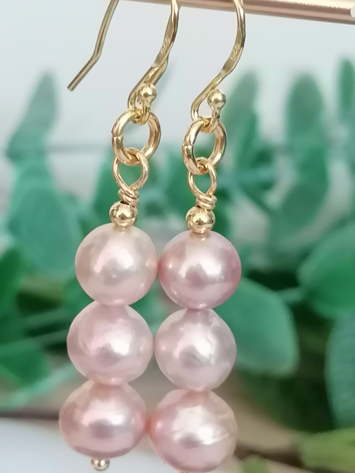 Stacked Pink Blush Cultured Freshwater Pearl Drop Earrings | 24ct Gold Vermeil