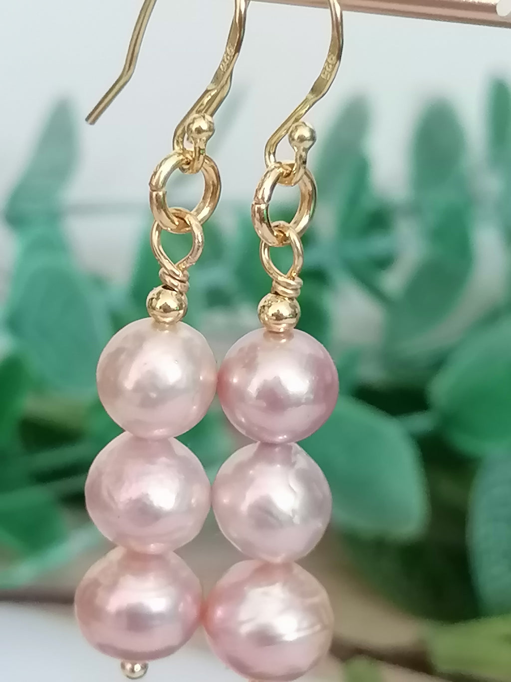 Stacked Pink Blush Cultured Freshwater Pearl Drop Earrings | 24ct Gold Vermeil