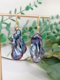 Cultured Freshwater Baroque Flameball Pearl Earrings | Peacock | Gold Plated
