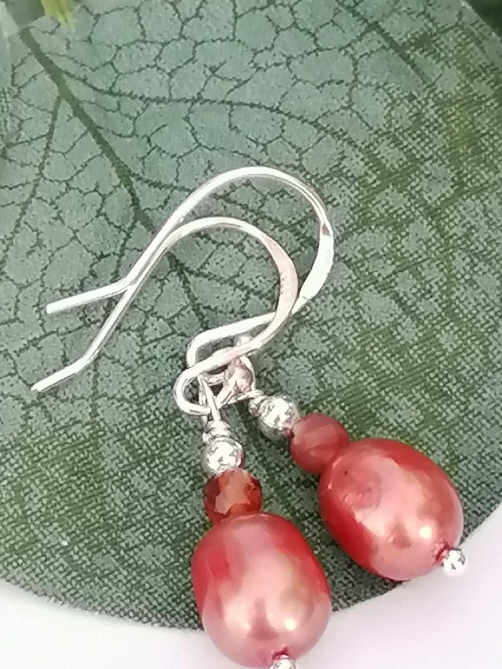 Copper Pearl & Carnelian Drop Earrings | 925 Sterling Silver