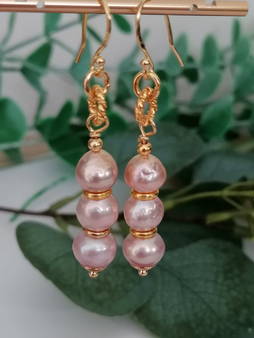 Trio of Stacked Cultured Baroque Pearl Drop Earrings | 24ct Gold Vermeil