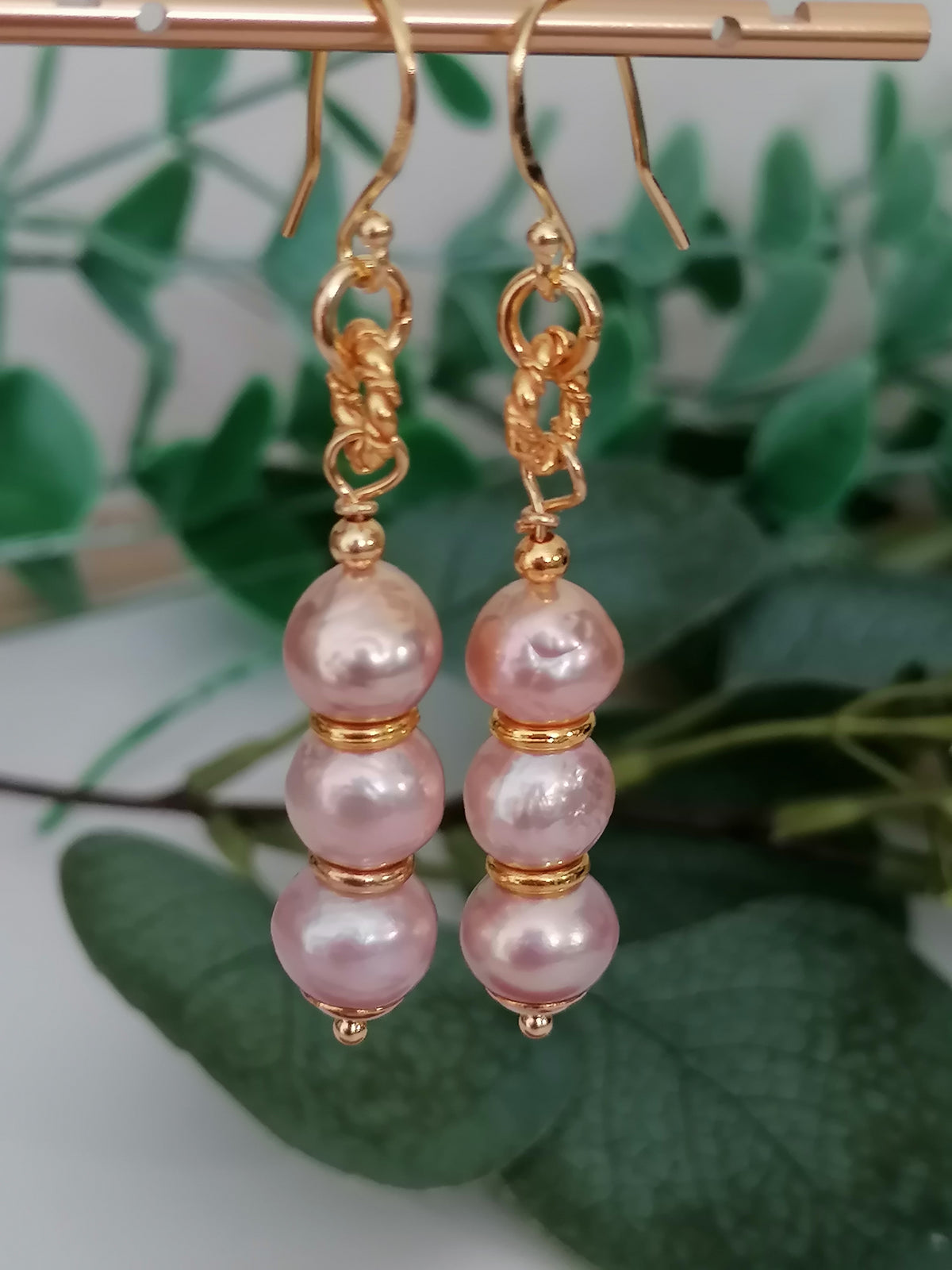 Trio of Stacked Cultured Baroque Pearl Drop Earrings | 24ct Gold Vermeil
