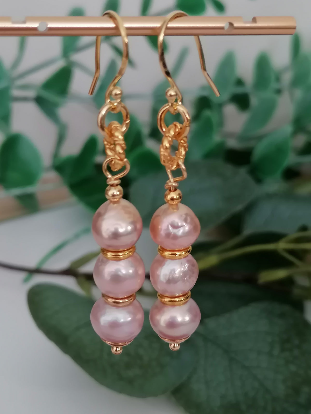 Trio of Stacked Cultured Baroque Pearl Drop Earrings | 24ct Gold Vermeil