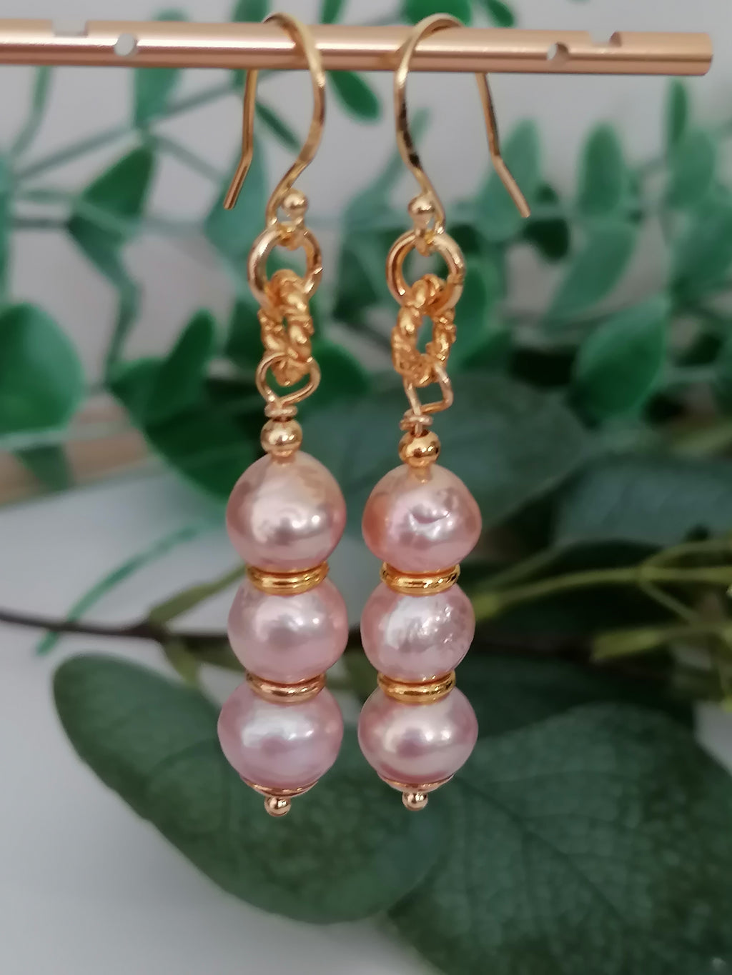 Trio of Stacked Cultured Baroque Pearl Drop Earrings | 24ct Gold Vermeil