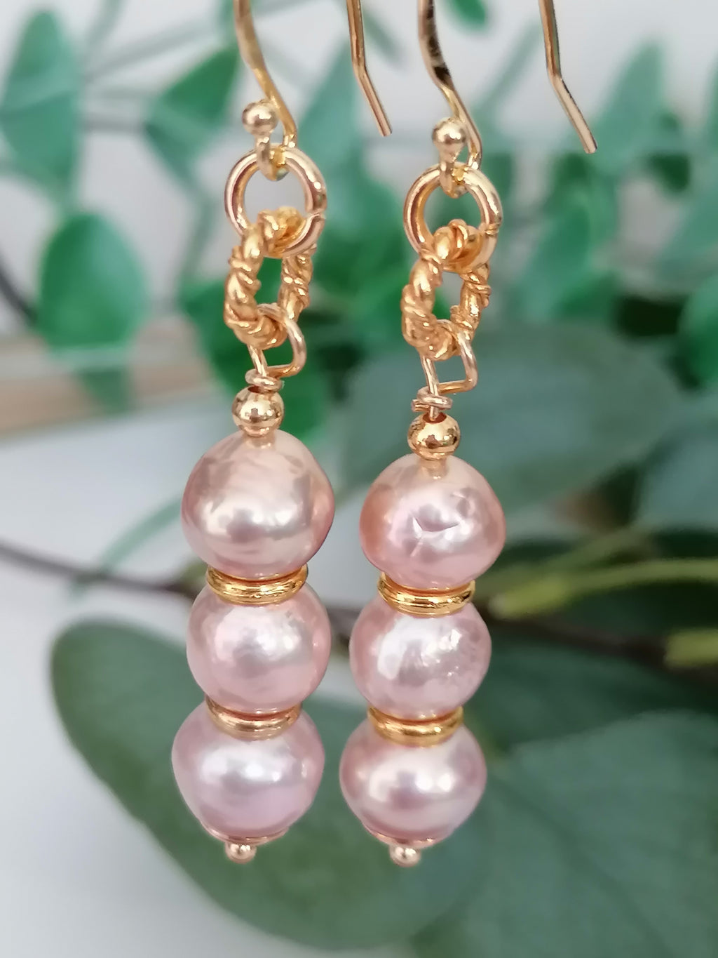 Trio of Stacked Cultured Baroque Pearl Drop Earrings | 24ct Gold Vermeil
