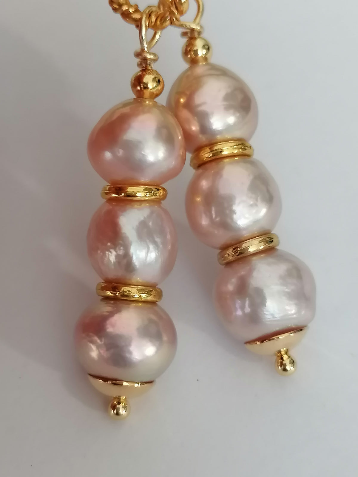 Trio of Stacked Cultured Baroque Pearl Drop Earrings | 24ct Gold Vermeil