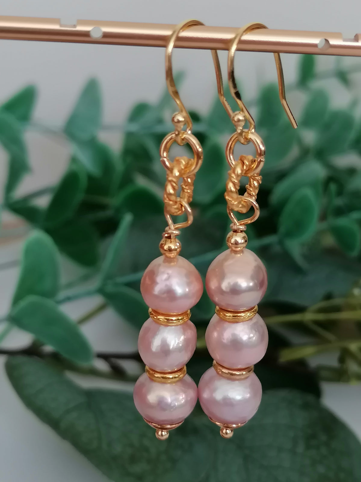 Trio of Stacked Cultured Baroque Pearl Drop Earrings | 24ct Gold Vermeil