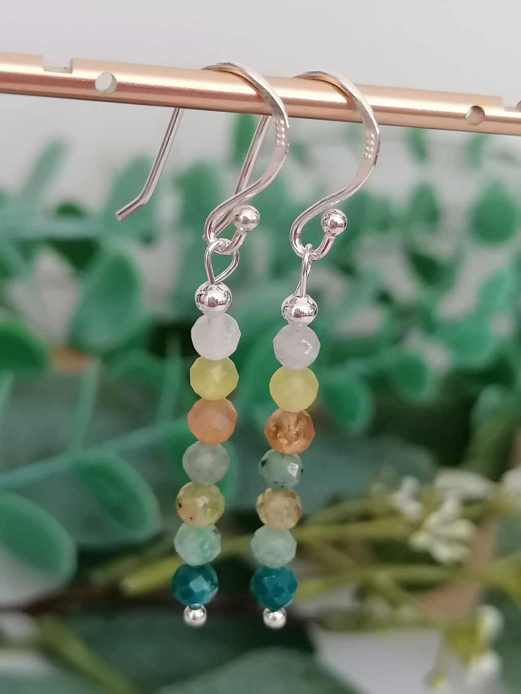 Stacked Green semi-precious Gemstone Drop Earrings | 925 Sterling Silver