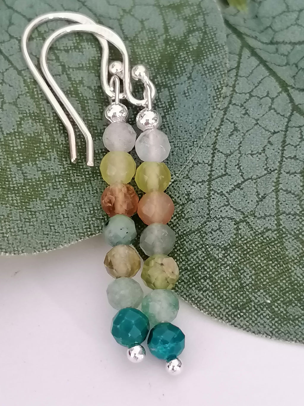 Stacked Green semi-precious Gemstone Drop Earrings | 925 Sterling Silver