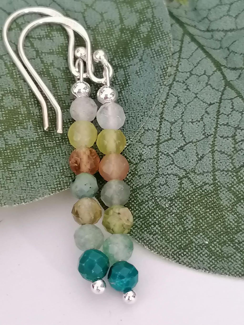 Stacked Green semi-precious Gemstone Drop Earrings | 925 Sterling Silver
