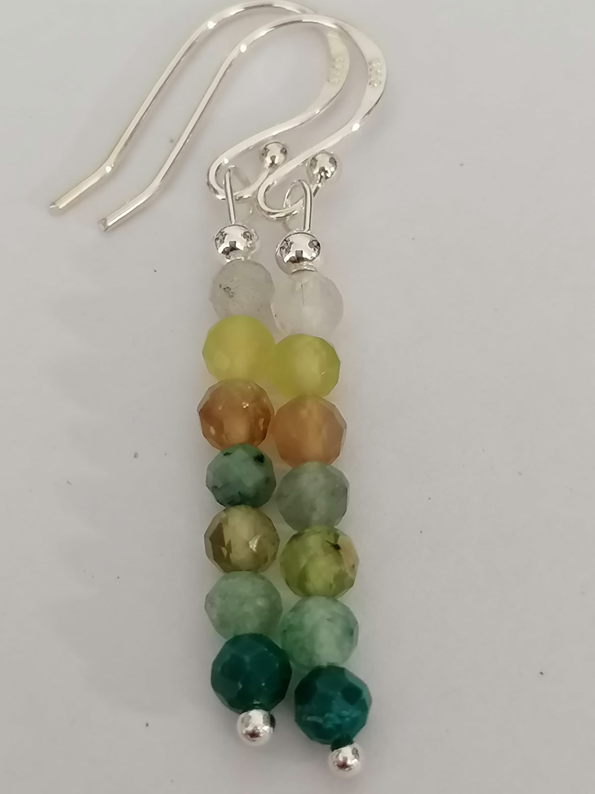 Stacked Green semi-precious Gemstone Drop Earrings | 925 Sterling Silver