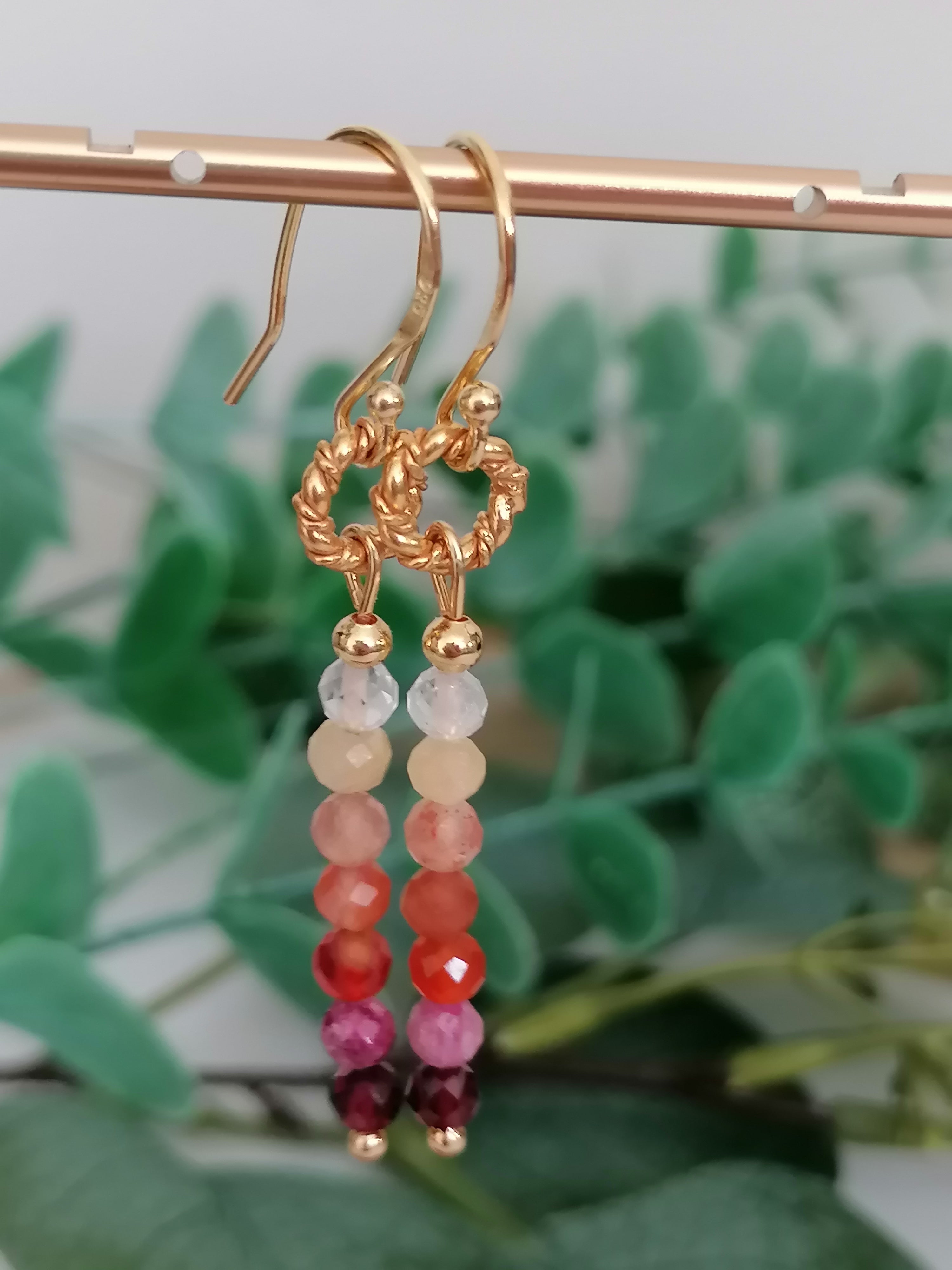 Stacked Gemstone Drop Earrings | 24ct Gold Vermeil