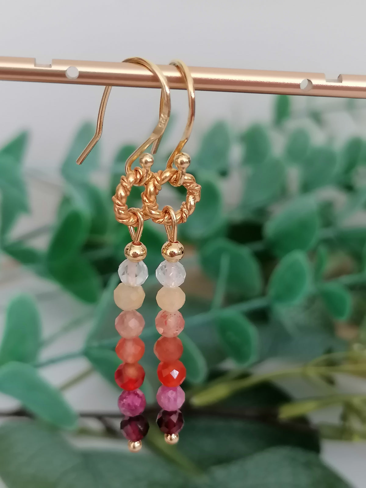 Stacked Gemstone Drop Earrings | 24ct Gold Vermeil