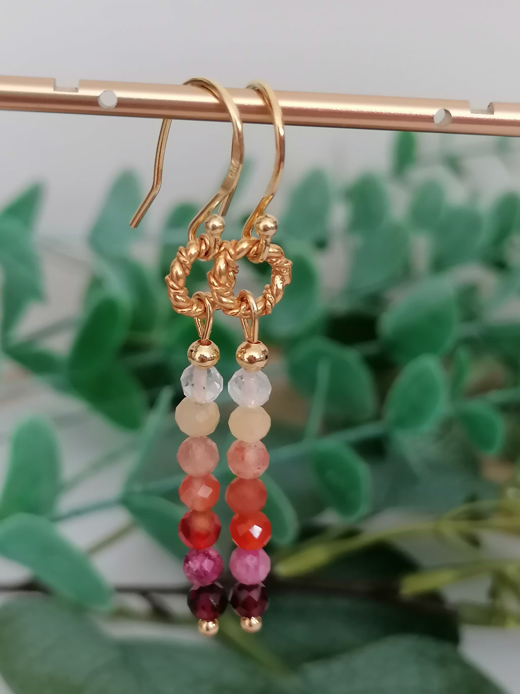 Stacked Gemstone Drop Earrings | 24ct Gold Vermeil