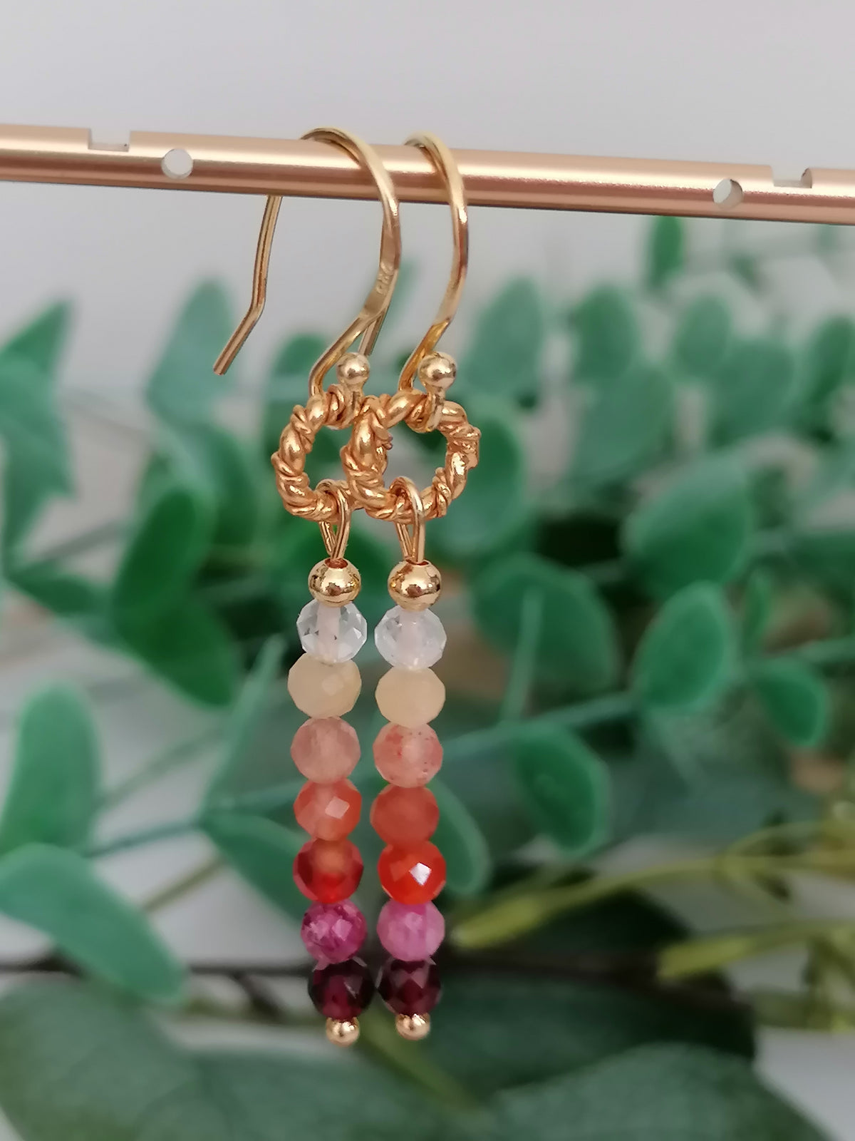 Stacked Gemstone Drop Earrings | 24ct Gold Vermeil