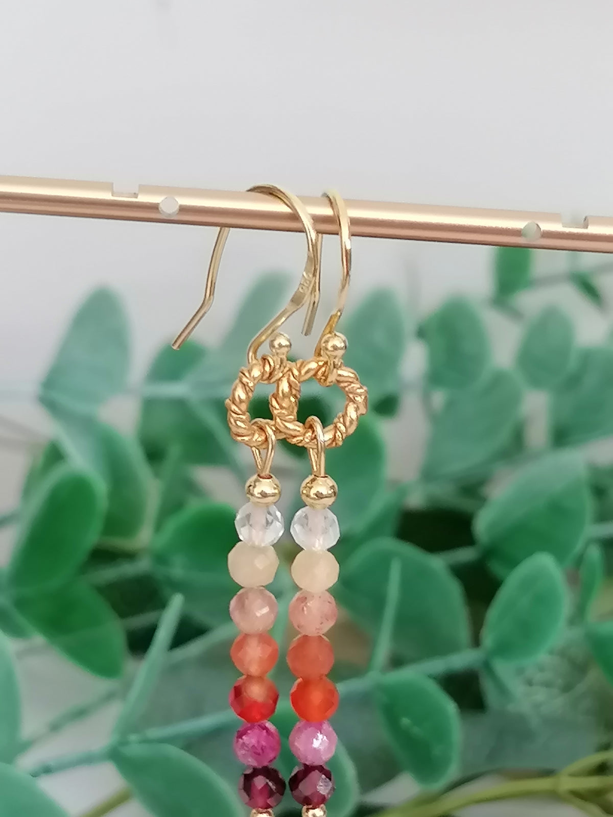 Stacked Gemstone Drop Earrings | 24ct Gold Vermeil