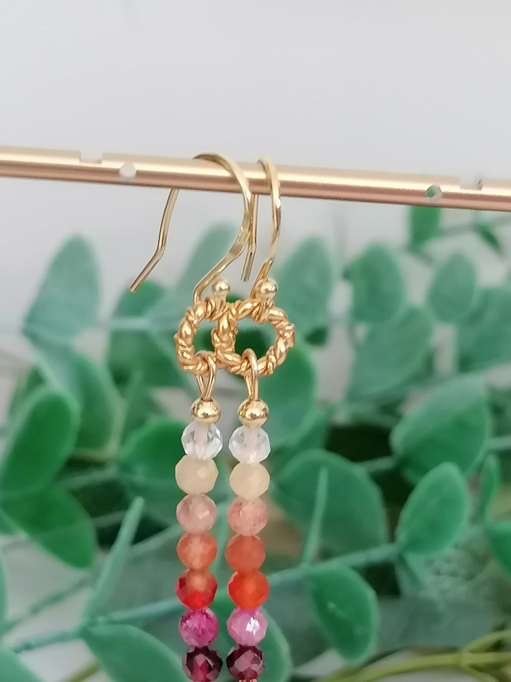 Stacked Gemstone Drop Earrings | 24ct Gold Vermeil
