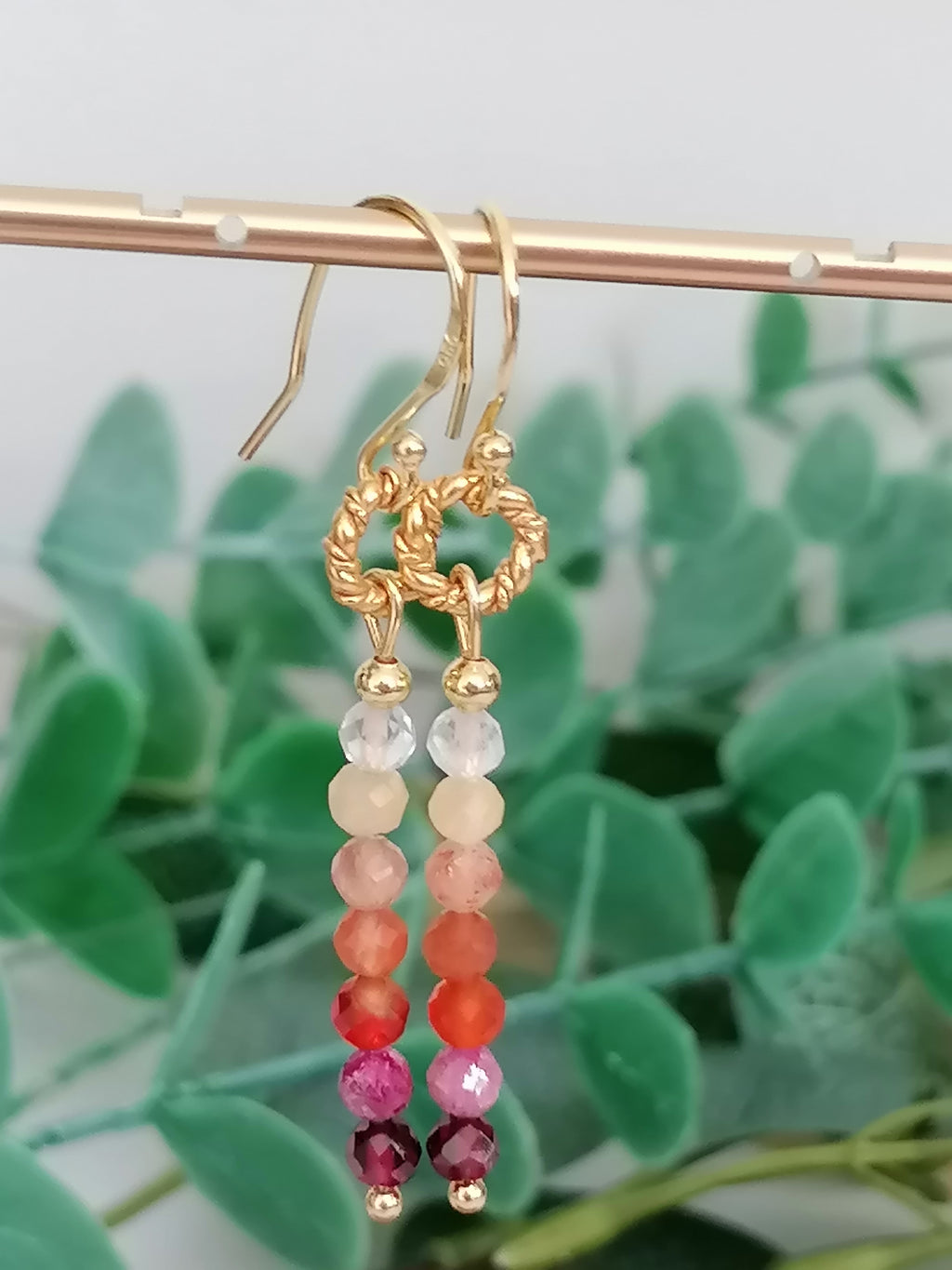 Stacked Gemstone Drop Earrings | 24ct Gold Vermeil