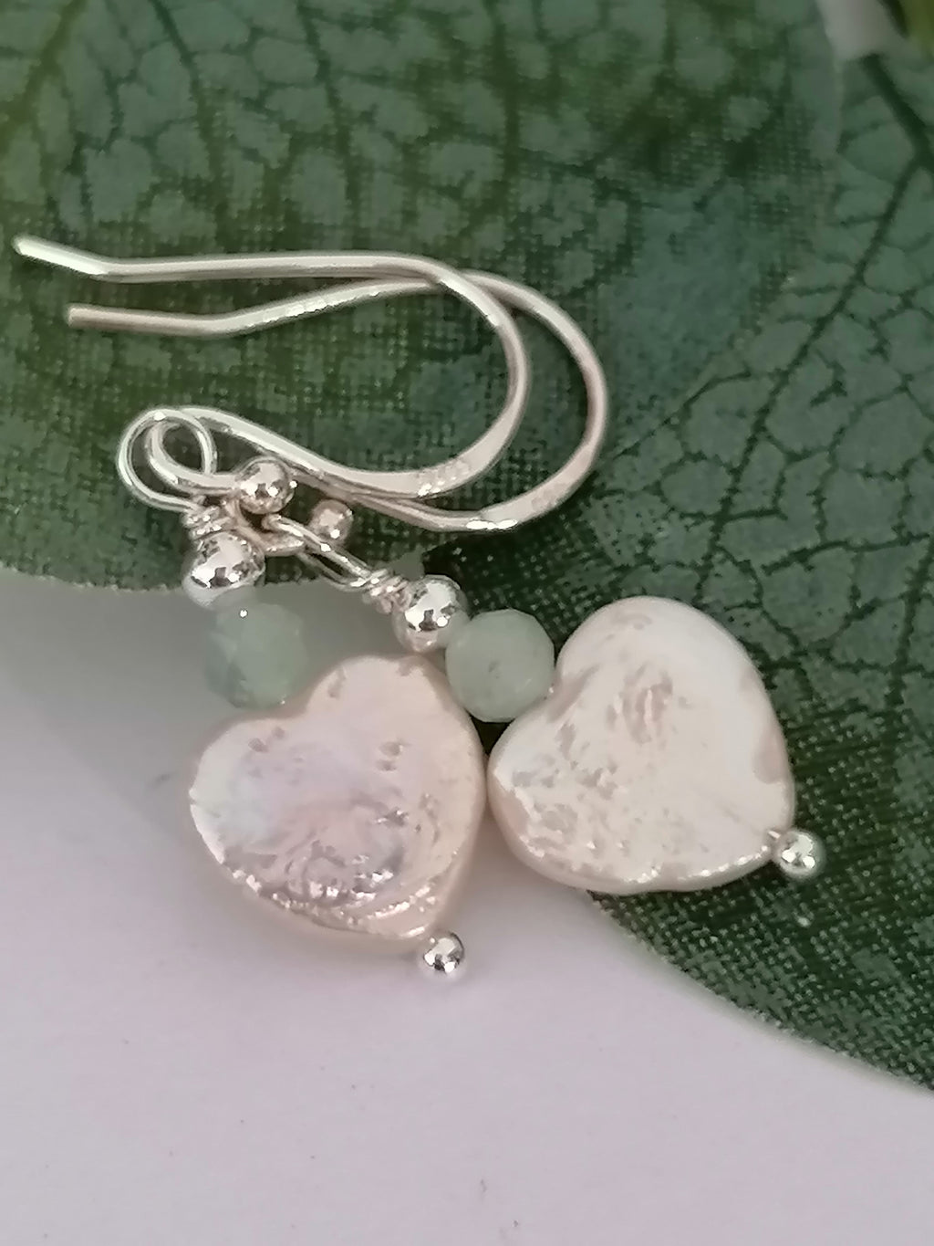 Baroque Heart Pearl & Prehnite Earrings | 925 Sterling Silver