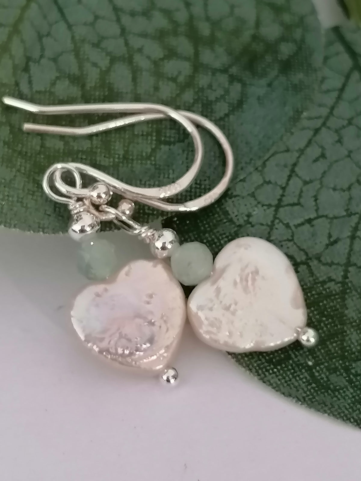 Baroque Heart Pearl & Prehnite Earrings | 925 Sterling Silver