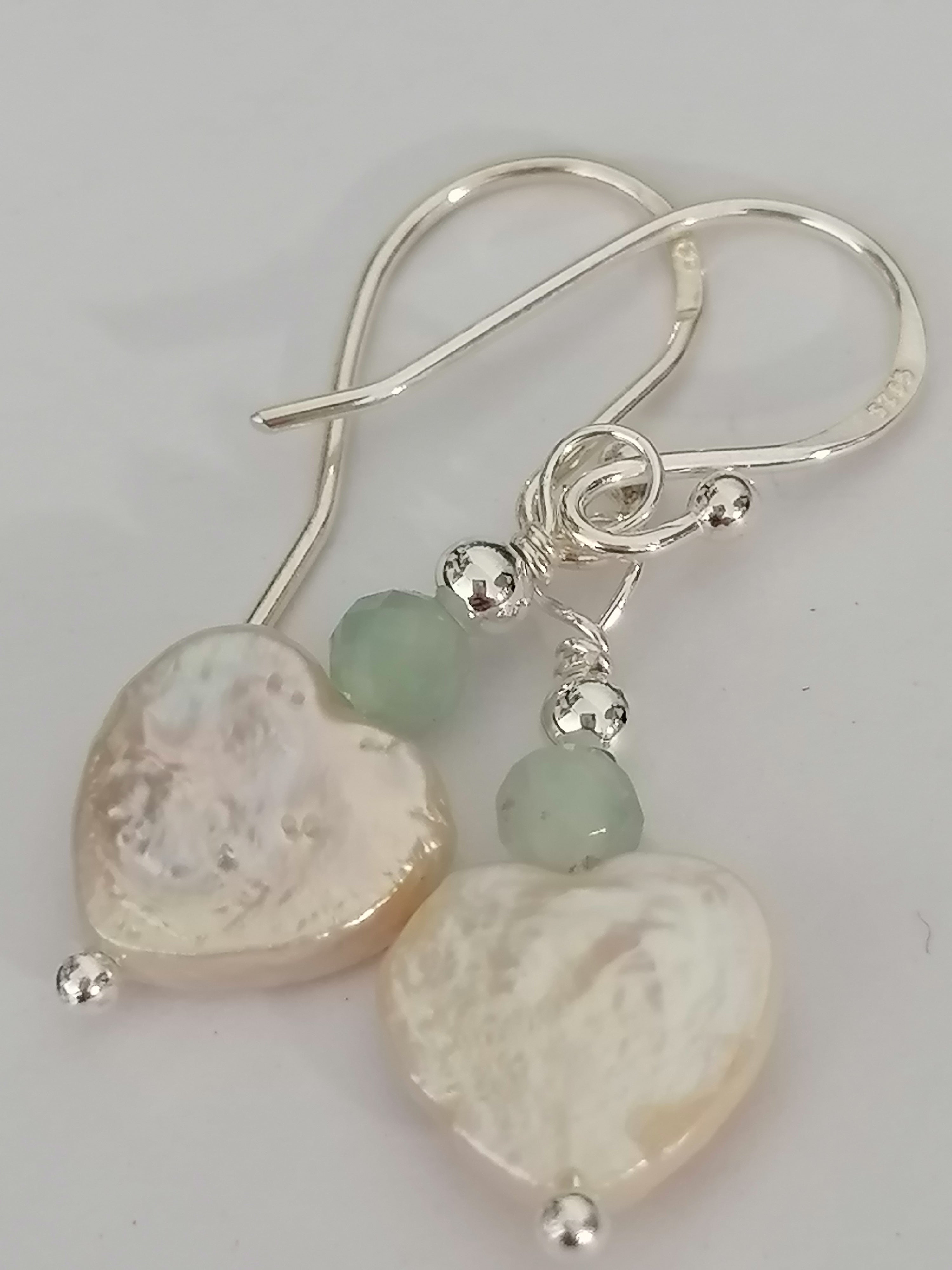 Baroque Heart Pearl & Prehnite Earrings | 925 Sterling Silver