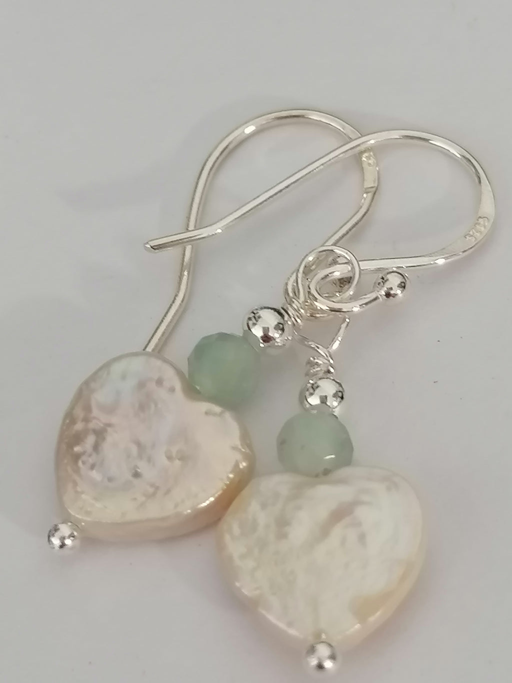 Baroque Heart Pearl & Prehnite Earrings | 925 Sterling Silver