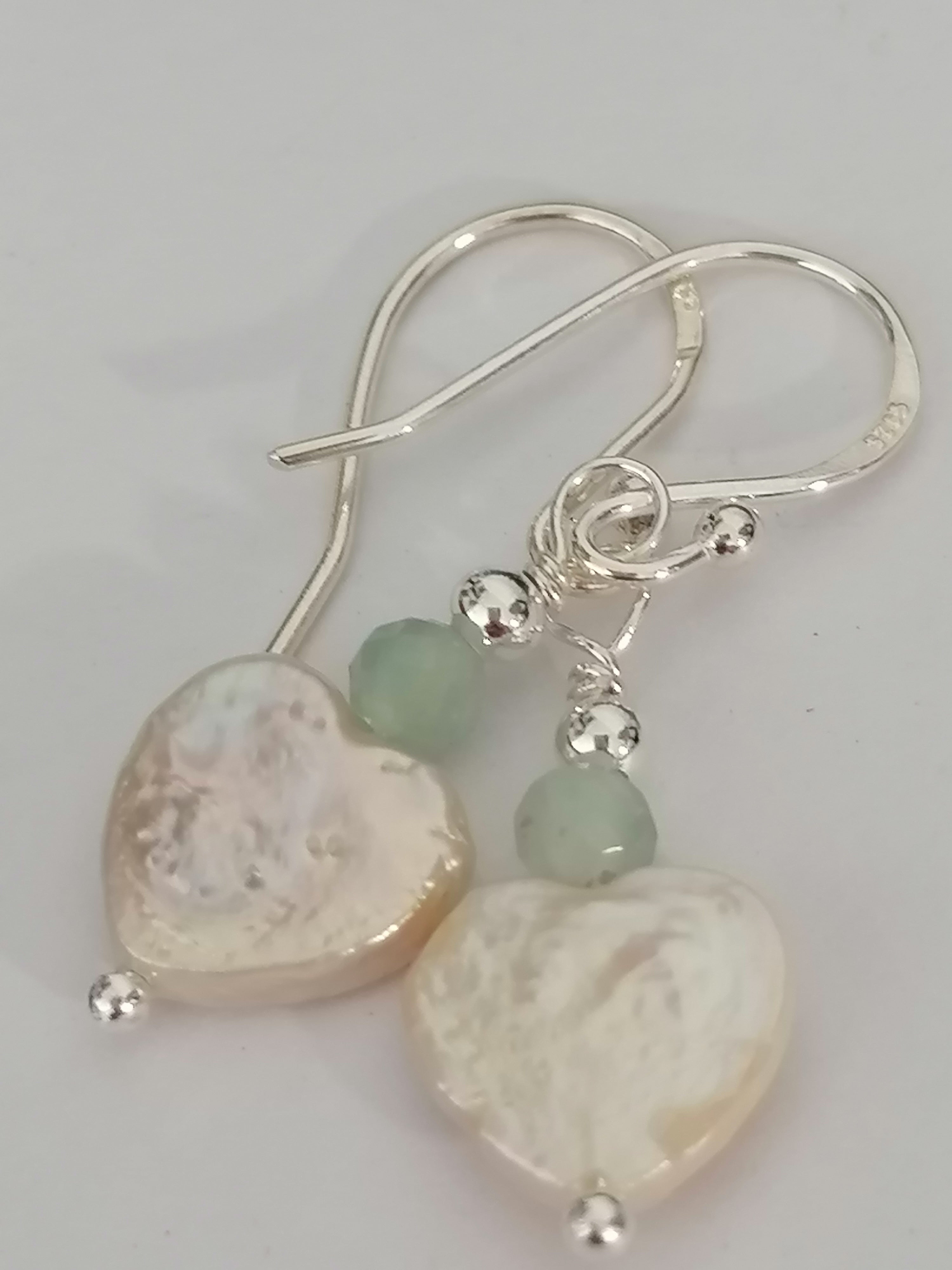 Baroque Heart Pearl & Prehnite Earrings | 925 Sterling Silver
