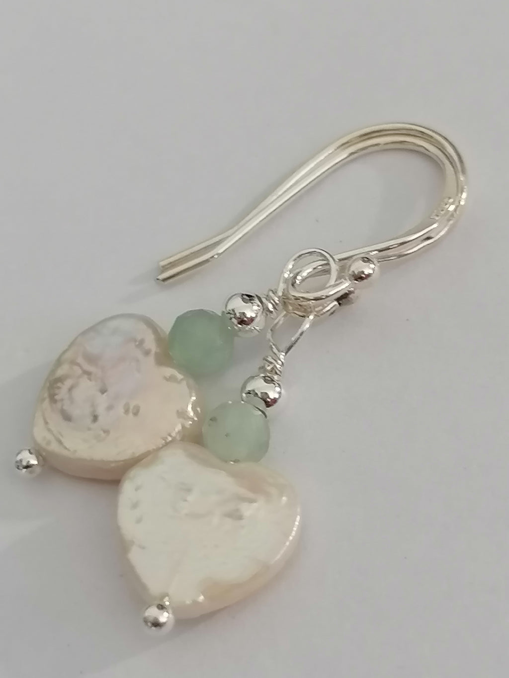 Baroque Heart Pearl & Prehnite Earrings | 925 Sterling Silver