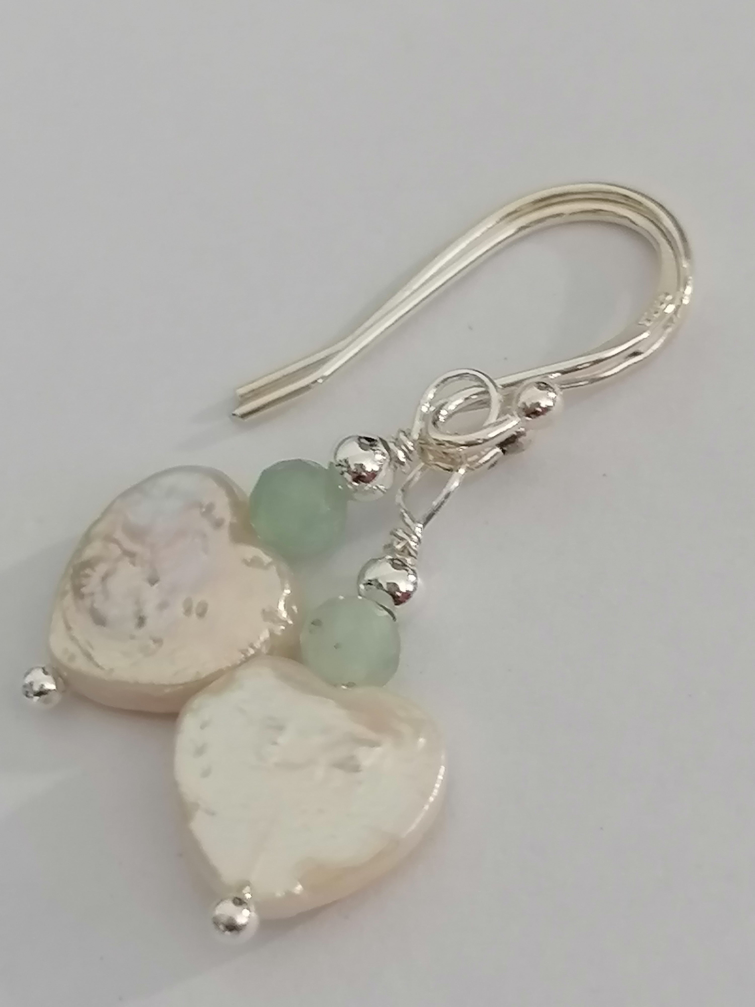 Baroque Heart Pearl & Prehnite Earrings | 925 Sterling Silver