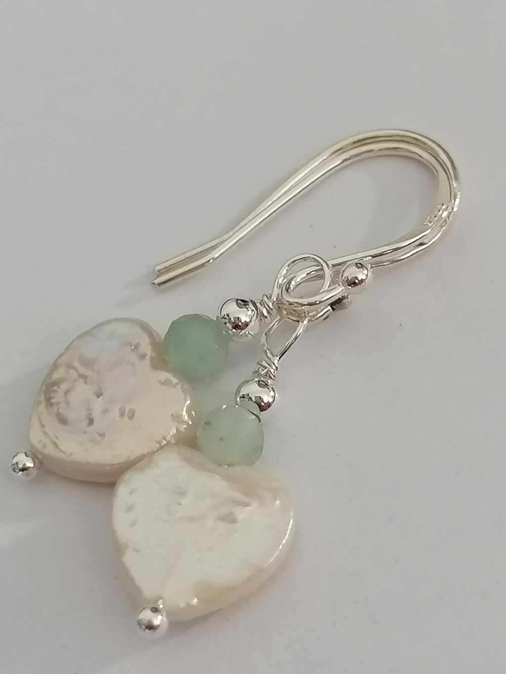 Baroque Heart Pearl & Prehnite Earrings | 925 Sterling Silver