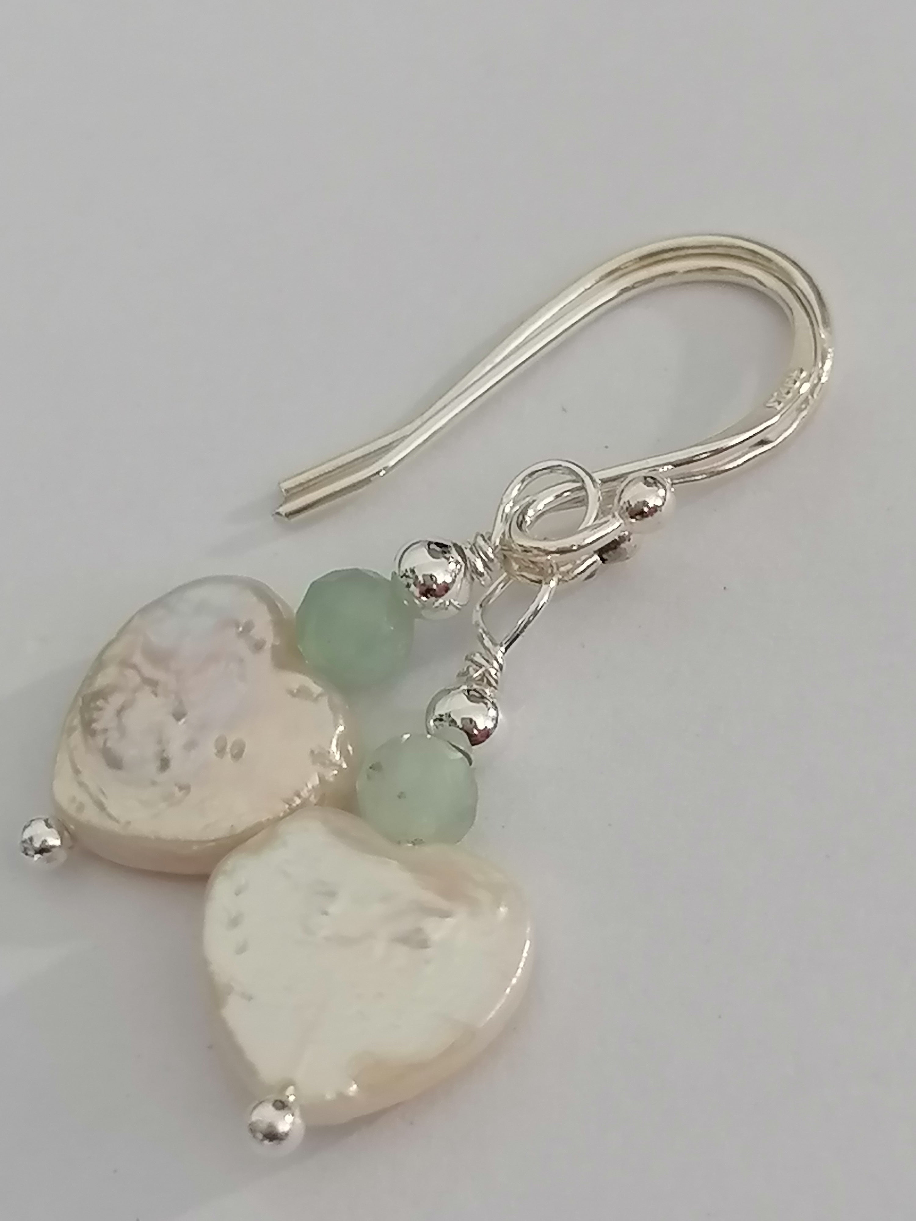 Baroque Heart Pearl & Prehnite Earrings | 925 Sterling Silver