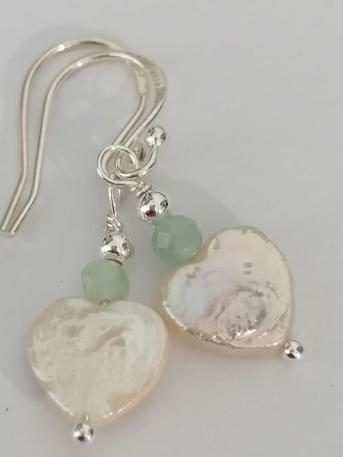 Baroque Heart Pearl & Prehnite Earrings | 925 Sterling Silver