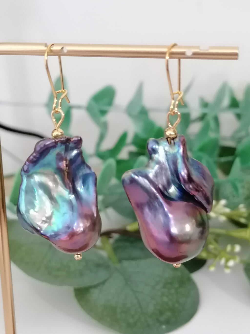 Peacock Baroque Flameball Pearl Drop Earrings | Gold Plated