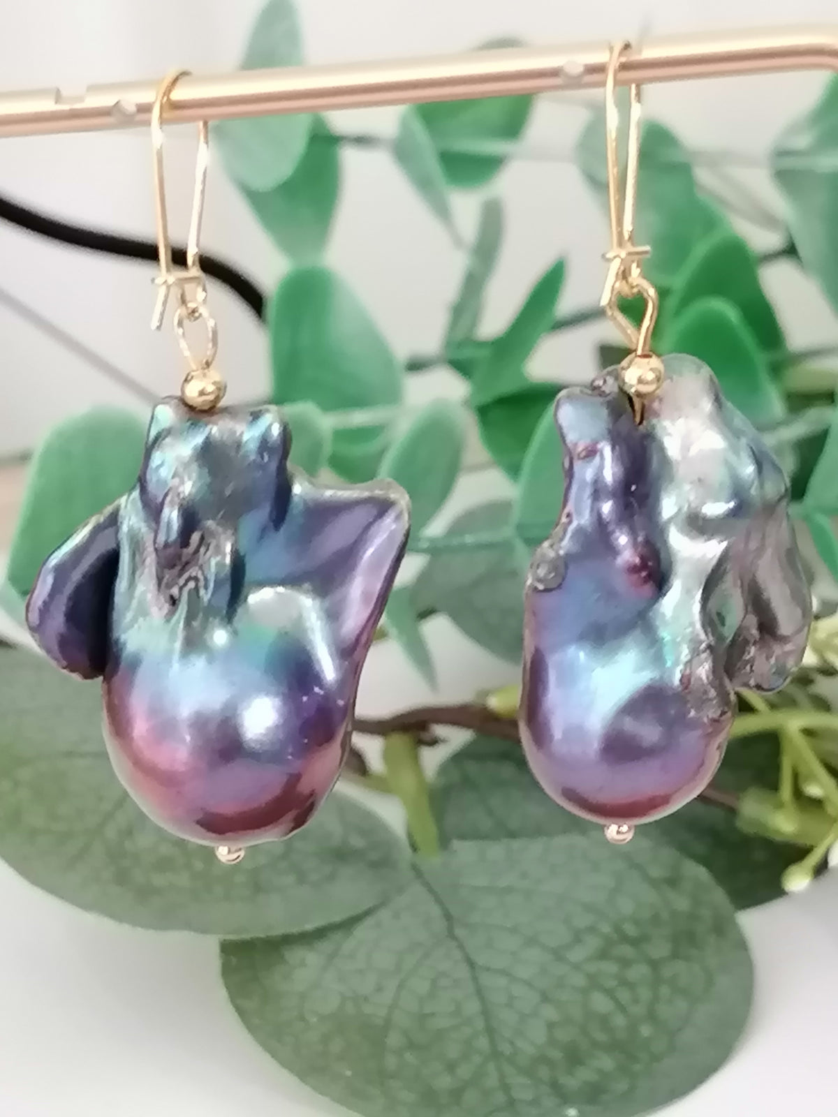 Peacock Baroque Flameball Pearl Drop Earrings | Gold Plated