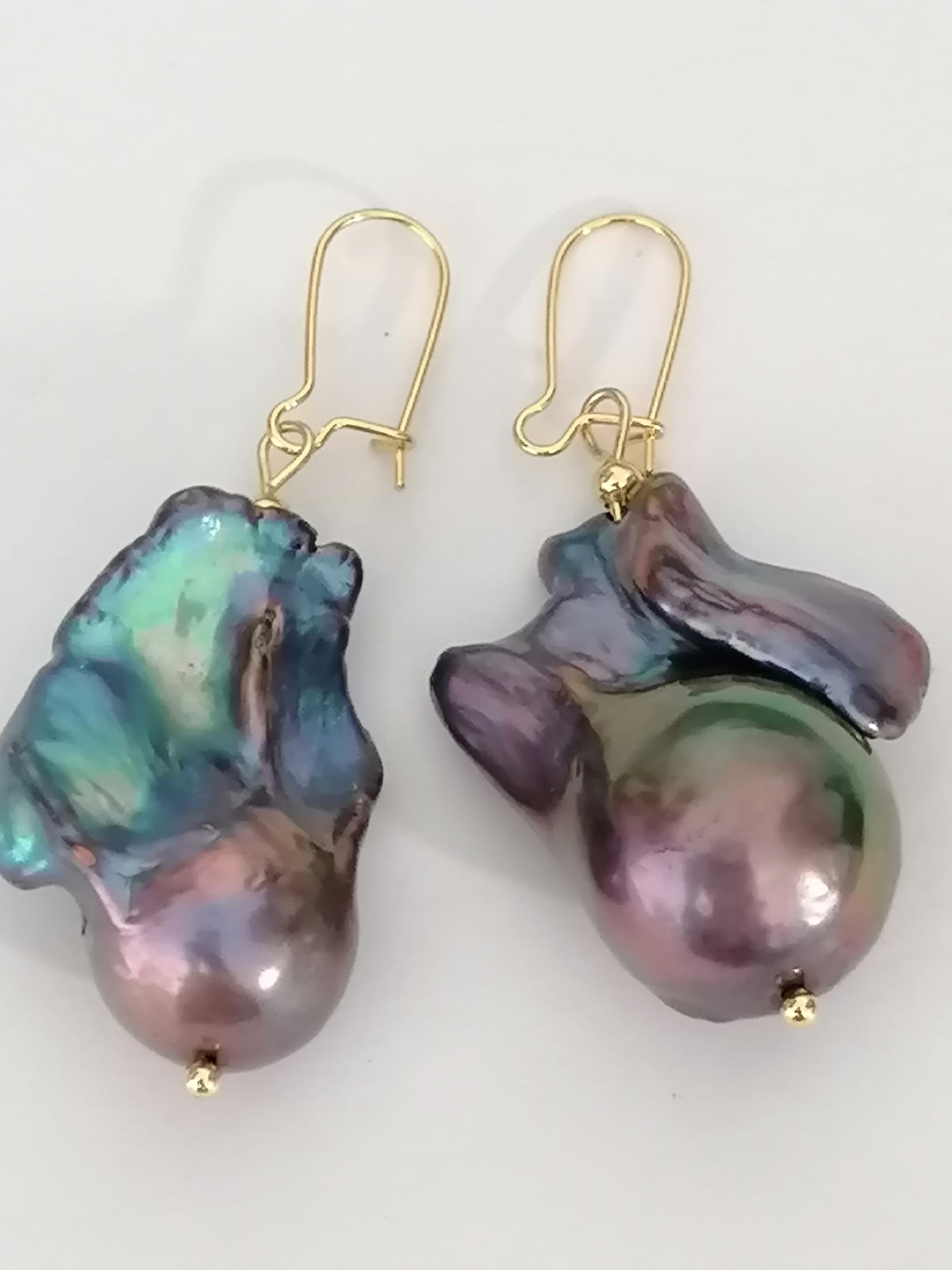 Peacock Baroque Flameball Pearl Drop Earrings | Gold Plated