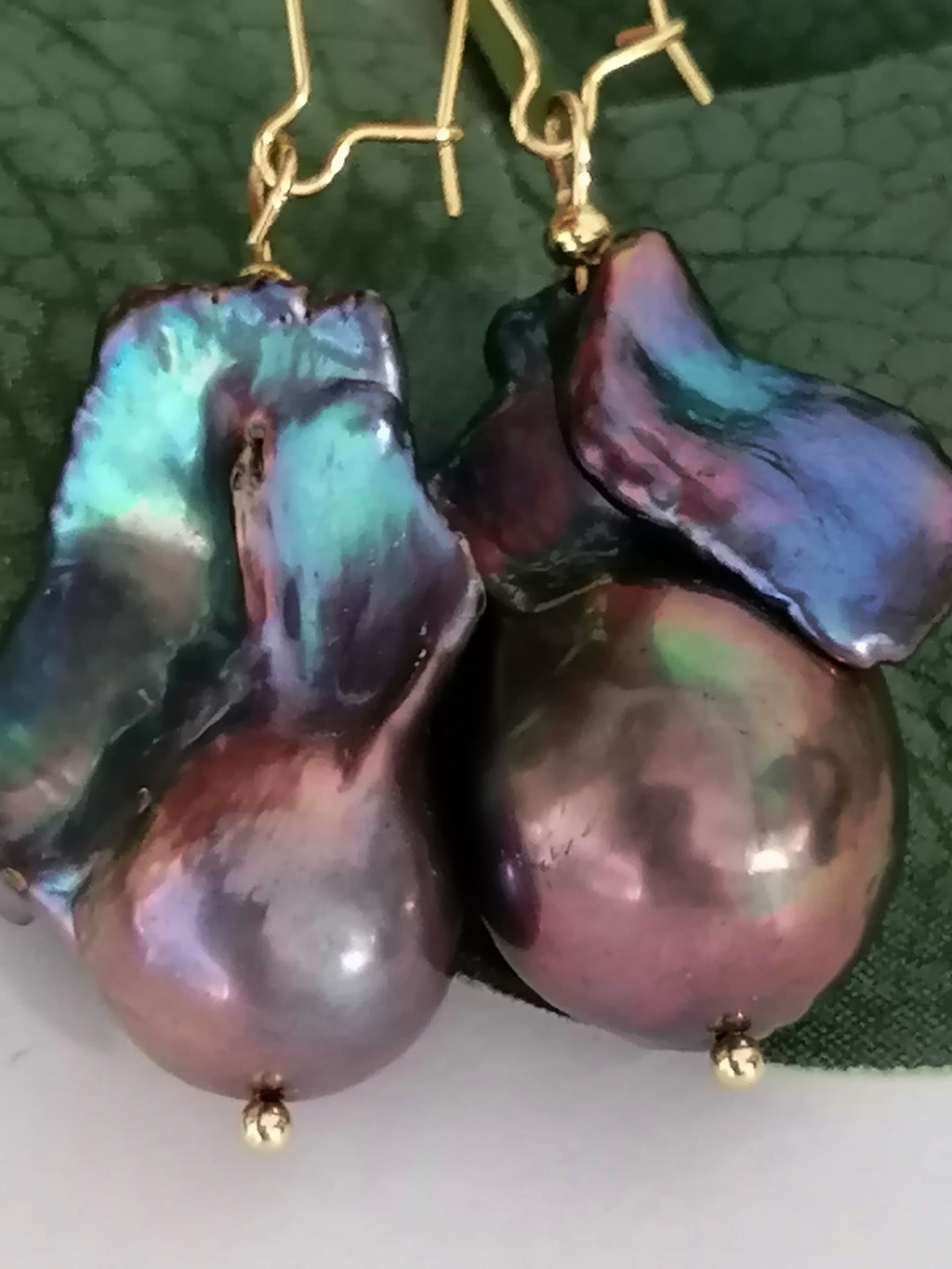 Peacock Baroque Flameball Pearl Drop Earrings | Gold Plated