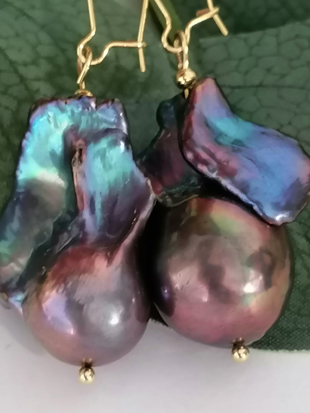 Peacock Baroque Flameball Pearl Drop Earrings | Gold Plated