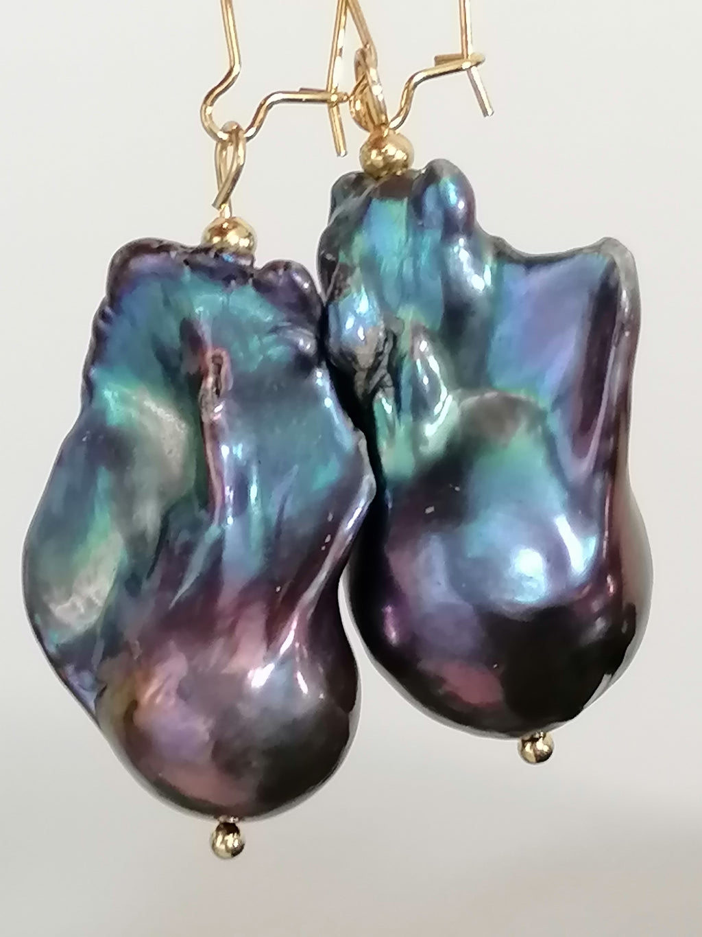 Peacock Baroque Flameball Pearl Drop Earrings | Gold Plated
