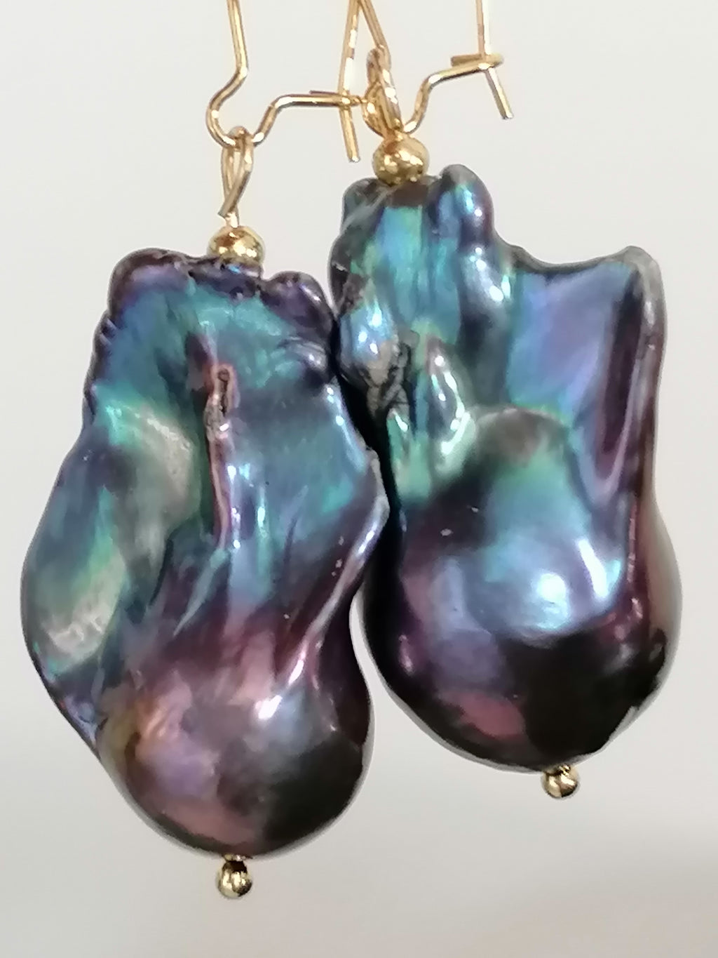 Peacock Baroque Flameball Pearl Drop Earrings | Gold Plated
