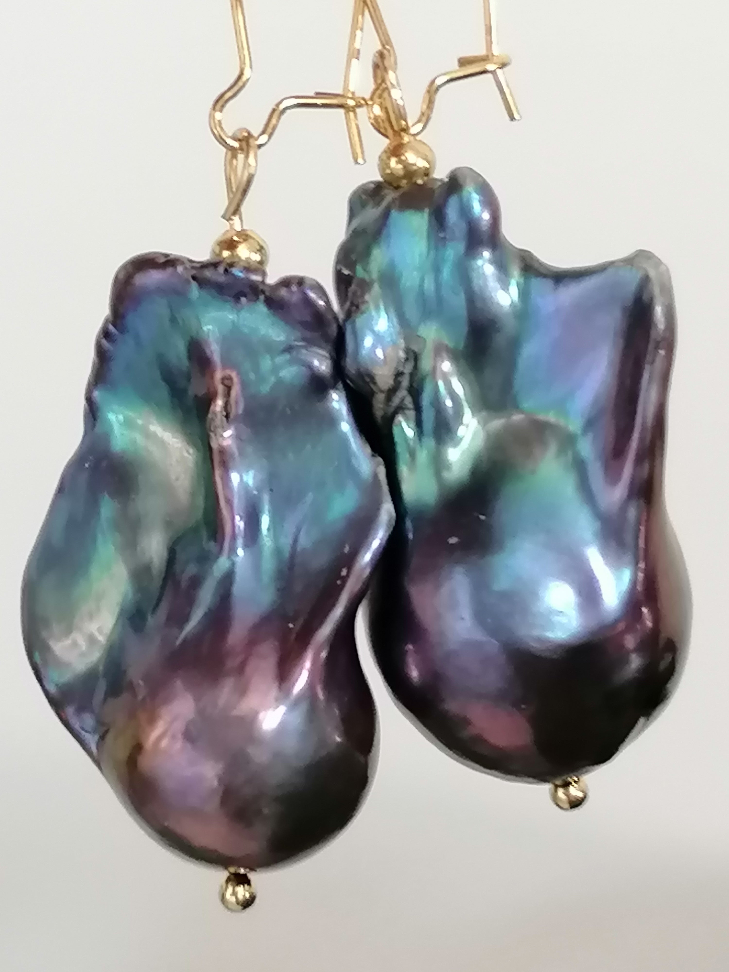 Peacock Baroque Flameball Pearl Drop Earrings | Gold Plated
