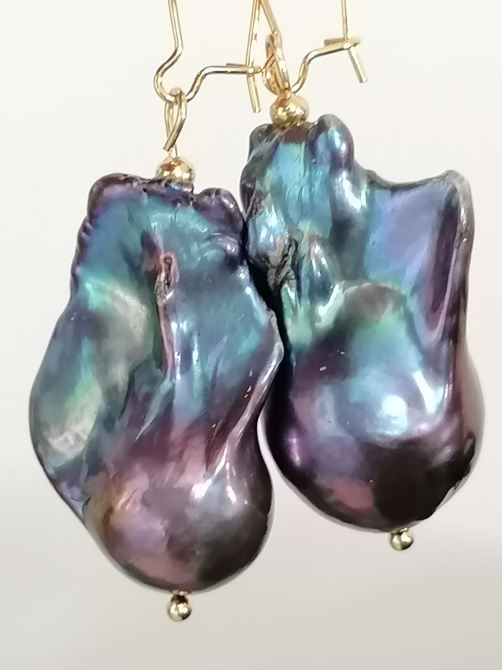 Peacock Baroque Flameball Pearl Drop Earrings | Gold Plated
