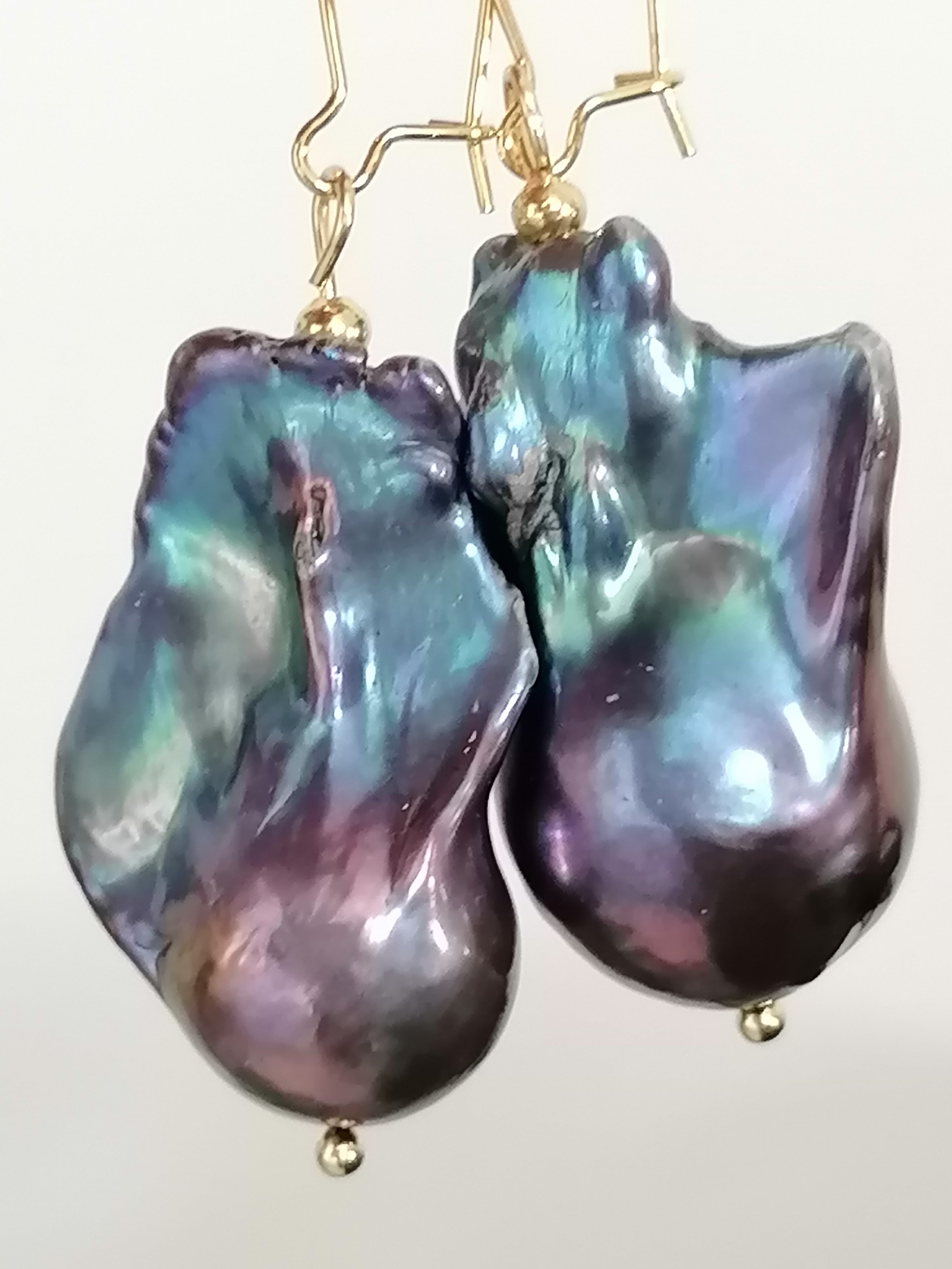 Peacock Baroque Flameball Pearl Drop Earrings | Gold Plated