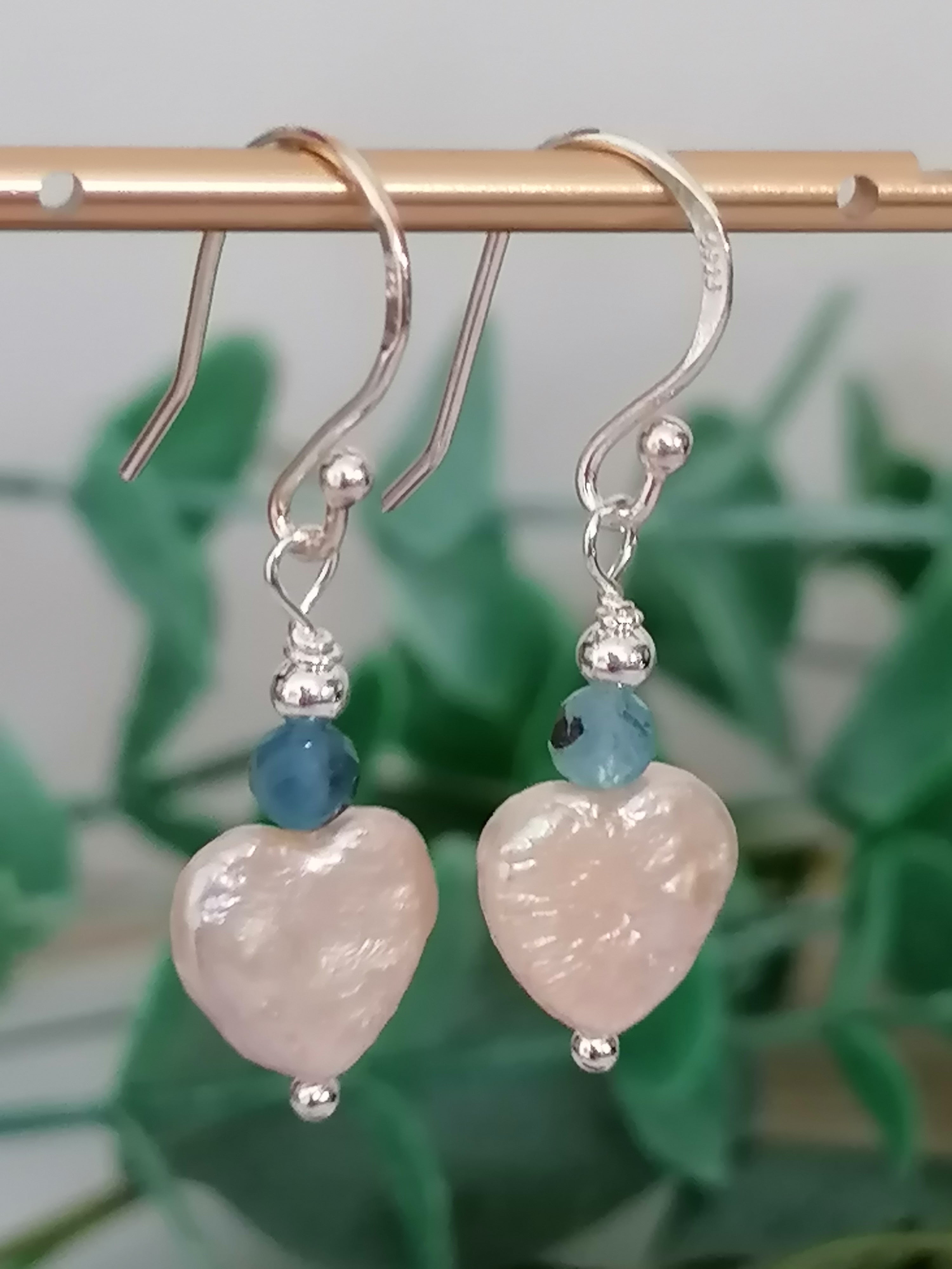 Baroque Heart Pearl & Aquamarine Earrings | 925 Sterling Silver