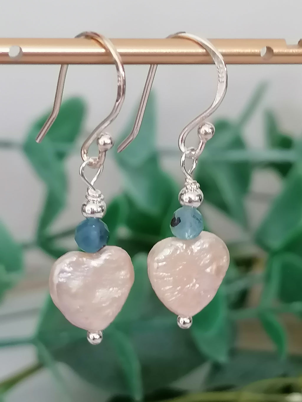 Baroque Heart Pearl & Aquamarine Earrings | 925 Sterling Silver