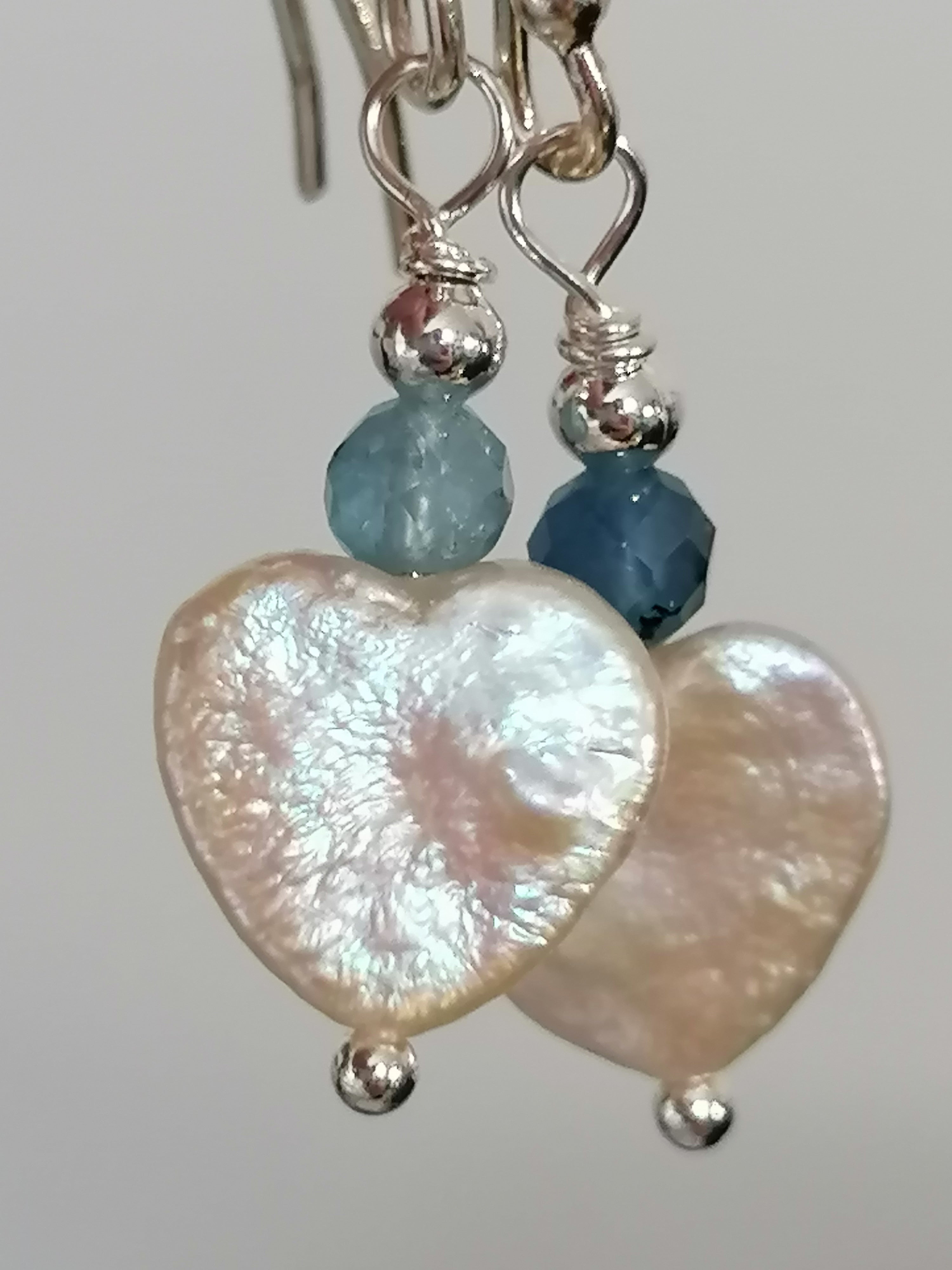 Baroque Heart Pearl & Aquamarine Earrings | 925 Sterling Silver