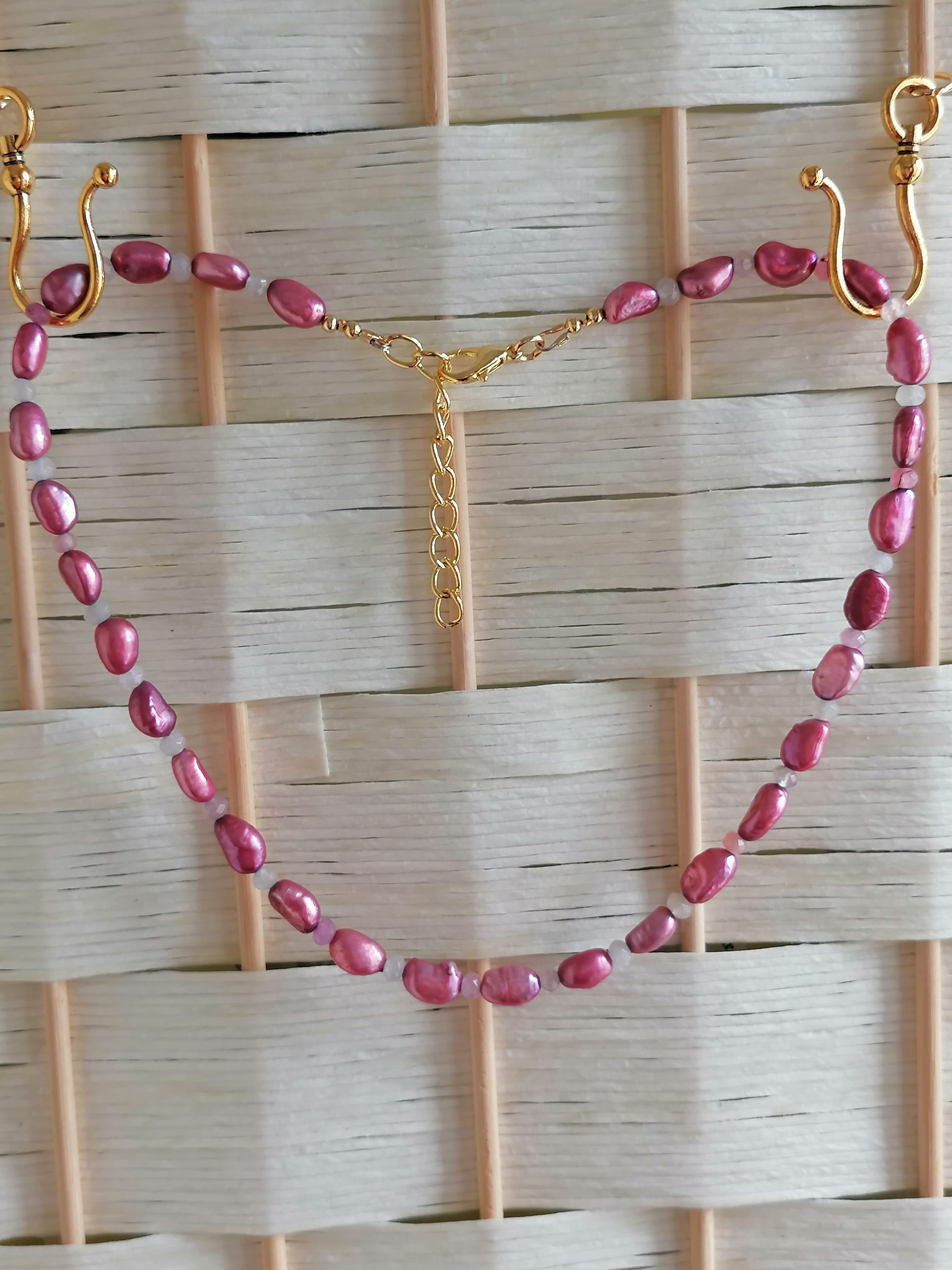 Baroque Pearl & Coloured Quartz Rondelle Necklace | Gold Plated