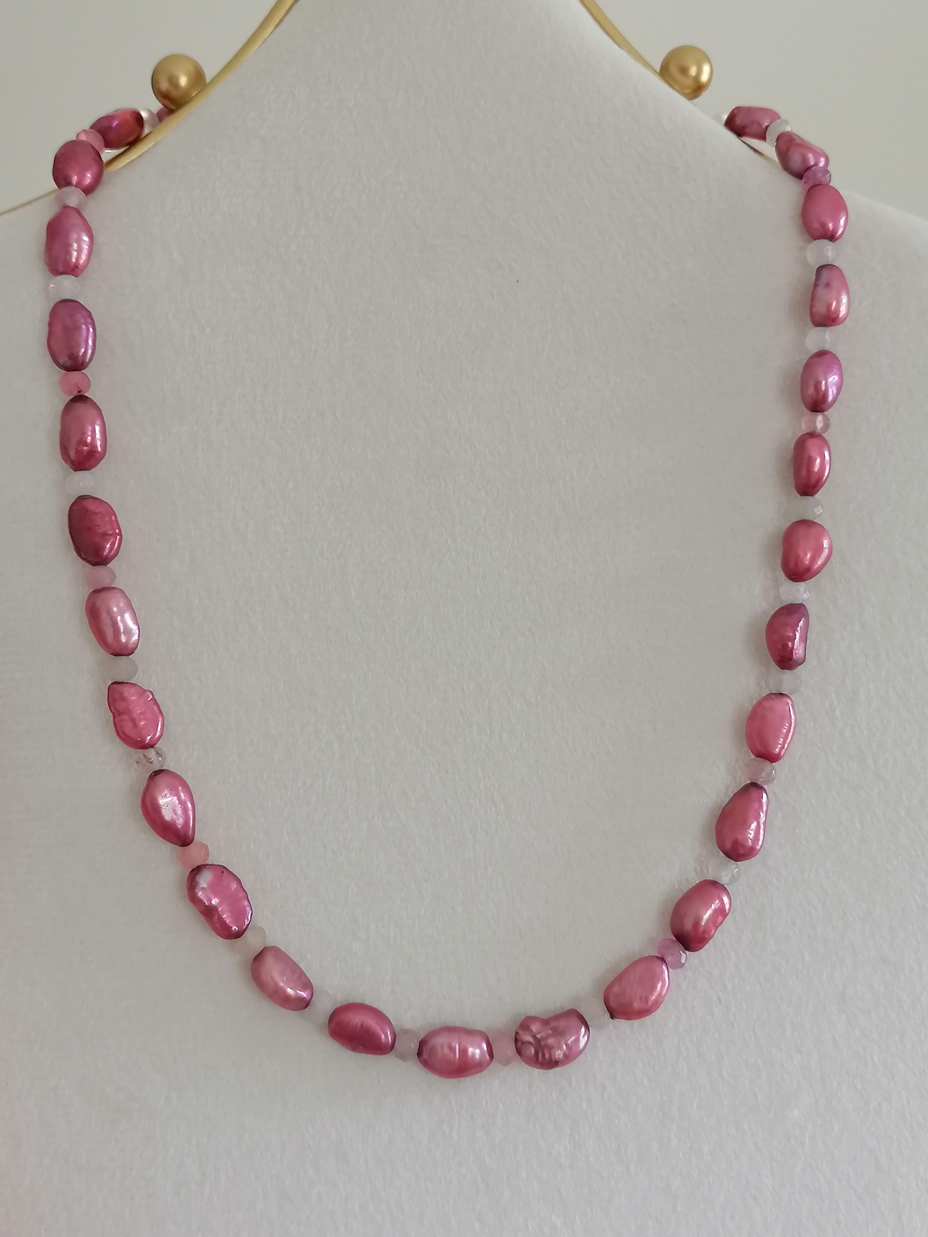 Baroque Pearl & Coloured Quartz Rondelle Necklace | Gold Plated