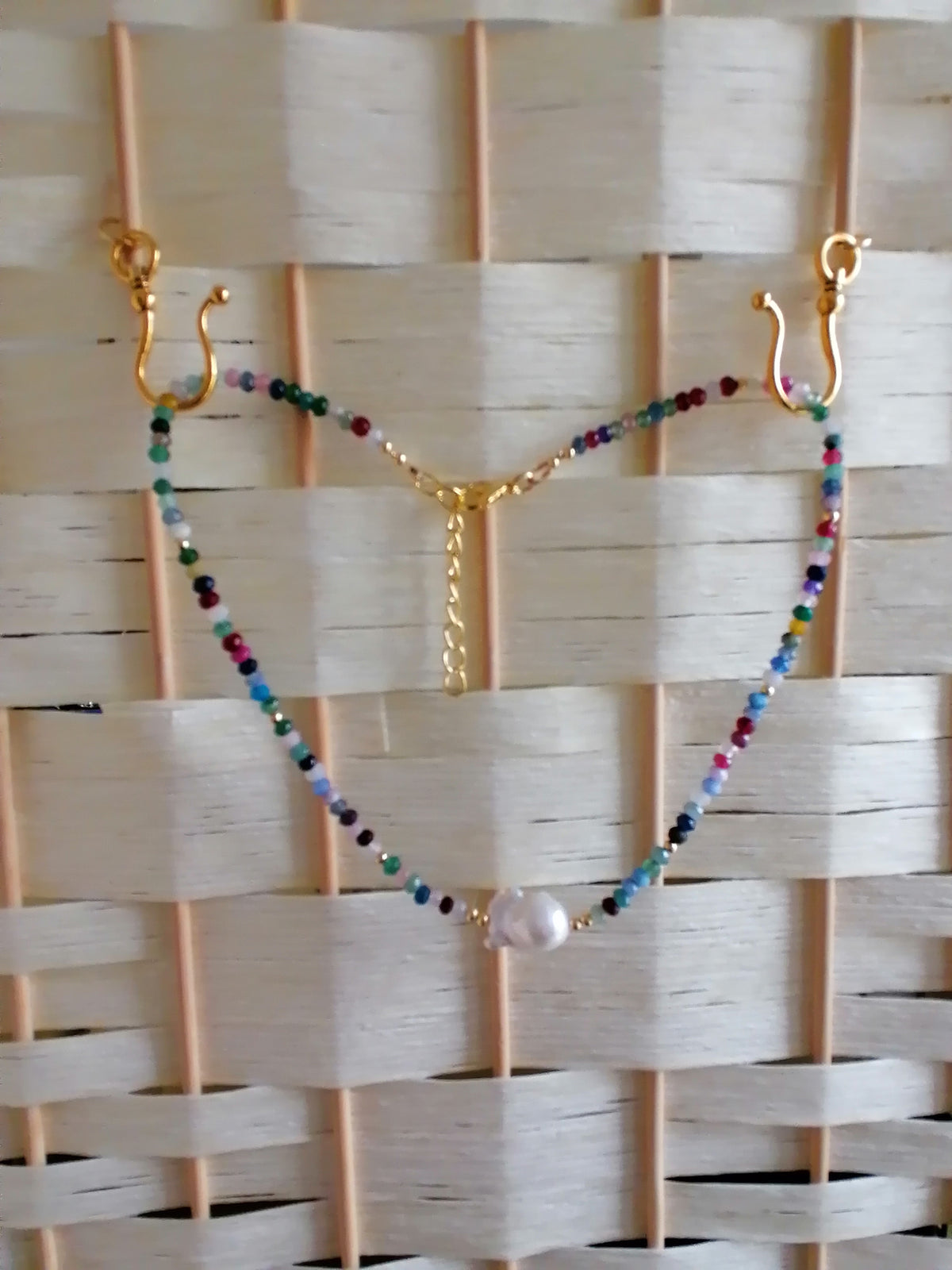 Multicolour Quartz Rondelle & Baroque Pearl Necklace | Gold Plated